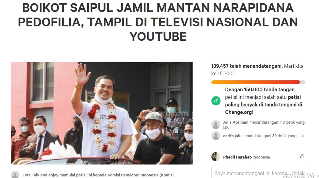 Petisi Boikot Saiful Jamil dari Tampil di Televisi Nasional